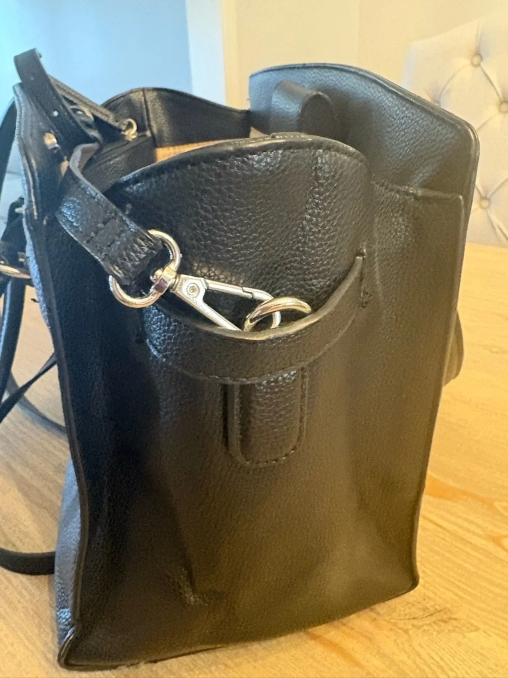 Dana Buchman Black Pebbled faux leather Satchel Silver Lock Crossbody Strap